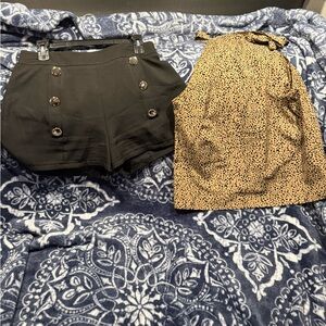 SHEIN Black High Waist Buttoned Shorts and sleeveless cheetah top set